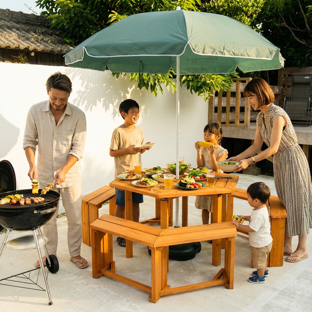 BBQを楽しむ家族